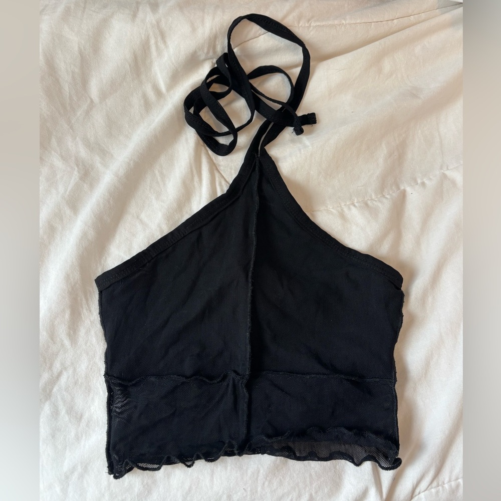 Princess Polly Black Mesh Halter Crop Top